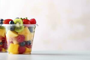 AI generated Fresh fruit salad to go with copy space. AI Generated photo