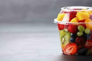 AI generated Fresh fruit salad to go with copy space. AI Generated photo