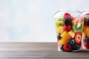 AI generated Fresh fruit salad to go with copy space. AI Generated photo