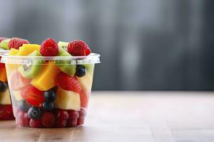 AI generated Fresh fruit salad to go with copy space. AI Generated photo