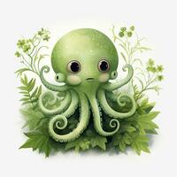 AI generated Watercolor Octopus for kids. AI Generated photo