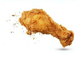 AI generated Fried chicken leg falling in the air isolated on a white background. AI Generated. photo