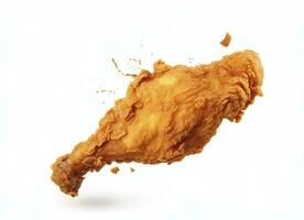 AI generated Fried chicken leg falling in the air isolated on a white background. AI Generated. photo