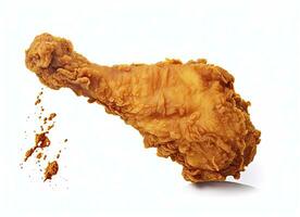 AI generated Fried chicken leg falling in the air isolated on a white background. AI Generated. photo