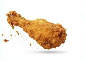 AI generated Fried chicken leg falling in the air isolated on a white background. AI Generated. photo