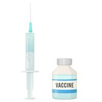 Syringe with vaccine in a glass bottle isolated on white vector