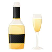 champán botella y vaso aislado en blanco vector