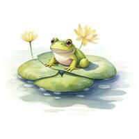 AI generated Frog Floating on a Lily Pad Raft, watercolor for T-shirt Design. AI Generated photo