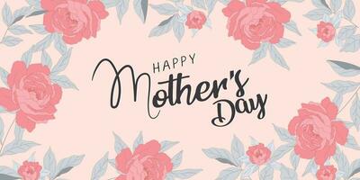 Happy Mothers Day elegant lettering banner pink. Calligraphy vector text and heart in frame background for Mother's Day. Best mom ever greeting card