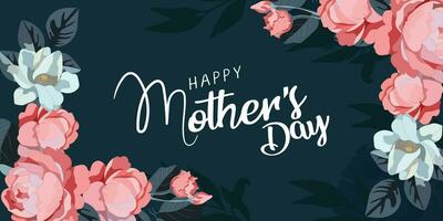 Happy Mothers Day elegant lettering banner pink. Calligraphy vector text and heart in frame background for Mother's Day. Best mom ever greeting card