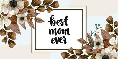 Happy Mothers Day elegant lettering banner pink. Calligraphy vector text and heart in frame background for Mother's Day. Best mom ever greeting card