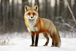 AI generated Red fox standing on snow. AI Generated. photo