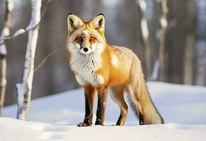 ai generado rojo zorro en pie en nieve. ai generado. foto