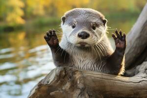 ai generado nutria en el agua. foto