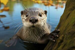 ai generado nutria en el agua. foto