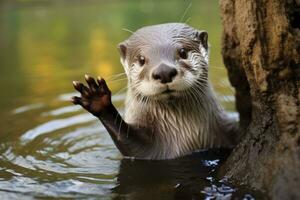 ai generado nutria en el agua. foto