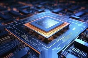 AI generated Futuristic central processor unit. Powerful Quantum CPU motherboard. AI Generated photo
