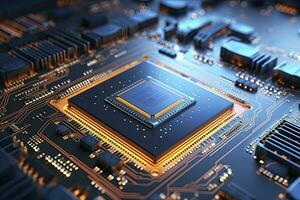 AI generated Futuristic central processor unit. Powerful Quantum CPU motherboard. AI Generated photo