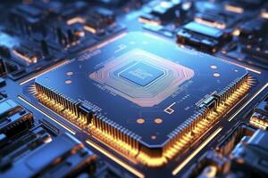 AI generated Futuristic central processor unit. Powerful Quantum CPU motherboard. AI Generated photo