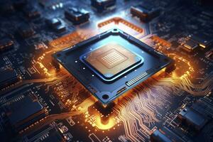 AI generated Futuristic central processor unit. Powerful Quantum CPU motherboard. AI Generated photo