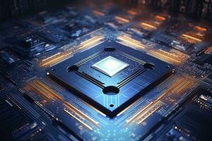 AI generated Futuristic central processor unit. Powerful Quantum CPU motherboard. AI Generated photo