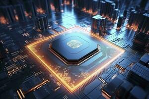 AI generated Futuristic central processor unit. Powerful Quantum CPU motherboard. AI Generated photo