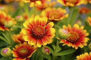 ai generado gaillardia o cobija flor. brillante y vistoso sombras de calentar tonos ai generado foto