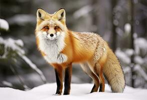 AI generated Red fox standing on snow. AI Generated. photo