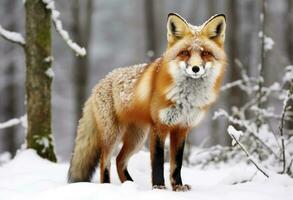 AI generated Red fox standing on snow. AI Generated. photo