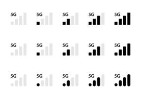 Signal strength indicator bar icon with 5g symbol. Mobile phone network level vector