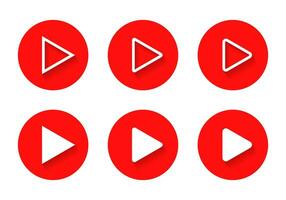 Play button icon vector in red circle. Streaming video symbol with shadow