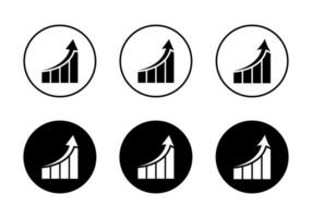 Growing bar graph icon on black circle. Rising arrow symbol vector