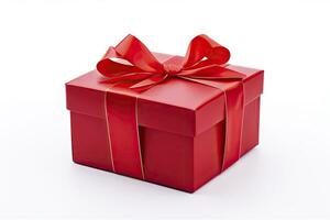 AI generated Gift box with red ribbon isolated on white background. AI Generated photo