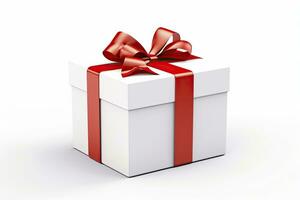 AI generated Gift box with red ribbon isolated on white background. AI Generated photo