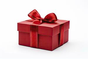 AI generated Gift box with red ribbon isolated on white background. AI Generated photo