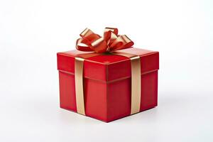 AI generated Gift box with red ribbon isolated on white background. AI Generated photo