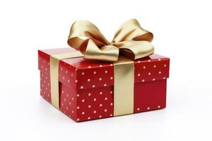 AI generated Gift box with red ribbon isolated on white background. AI Generated photo