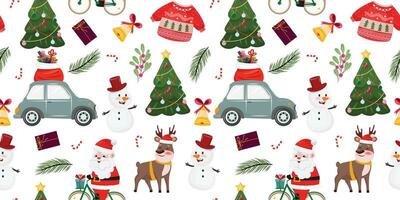 Seamless pattern with Christmas characters and elements on white background vector