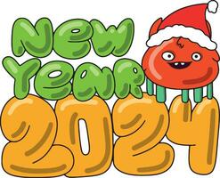 New Year's card with cute monsters in New Year's costumes. cute new year card with tiny monsters. Can be used for printing on T-shirts, stickers, greeting cards. Vector illustration