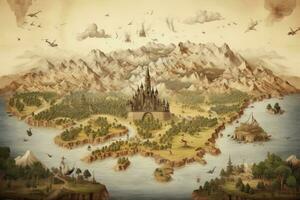 AI generated Great detailed illustration of the world map in vintage style. AI Generated photo