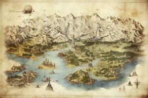 AI generated Great detailed illustration of the world map in vintage style. AI Generated photo