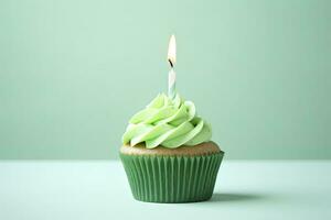 AI generated Happy Birthday Cupcake with Candle. AI Generated photo