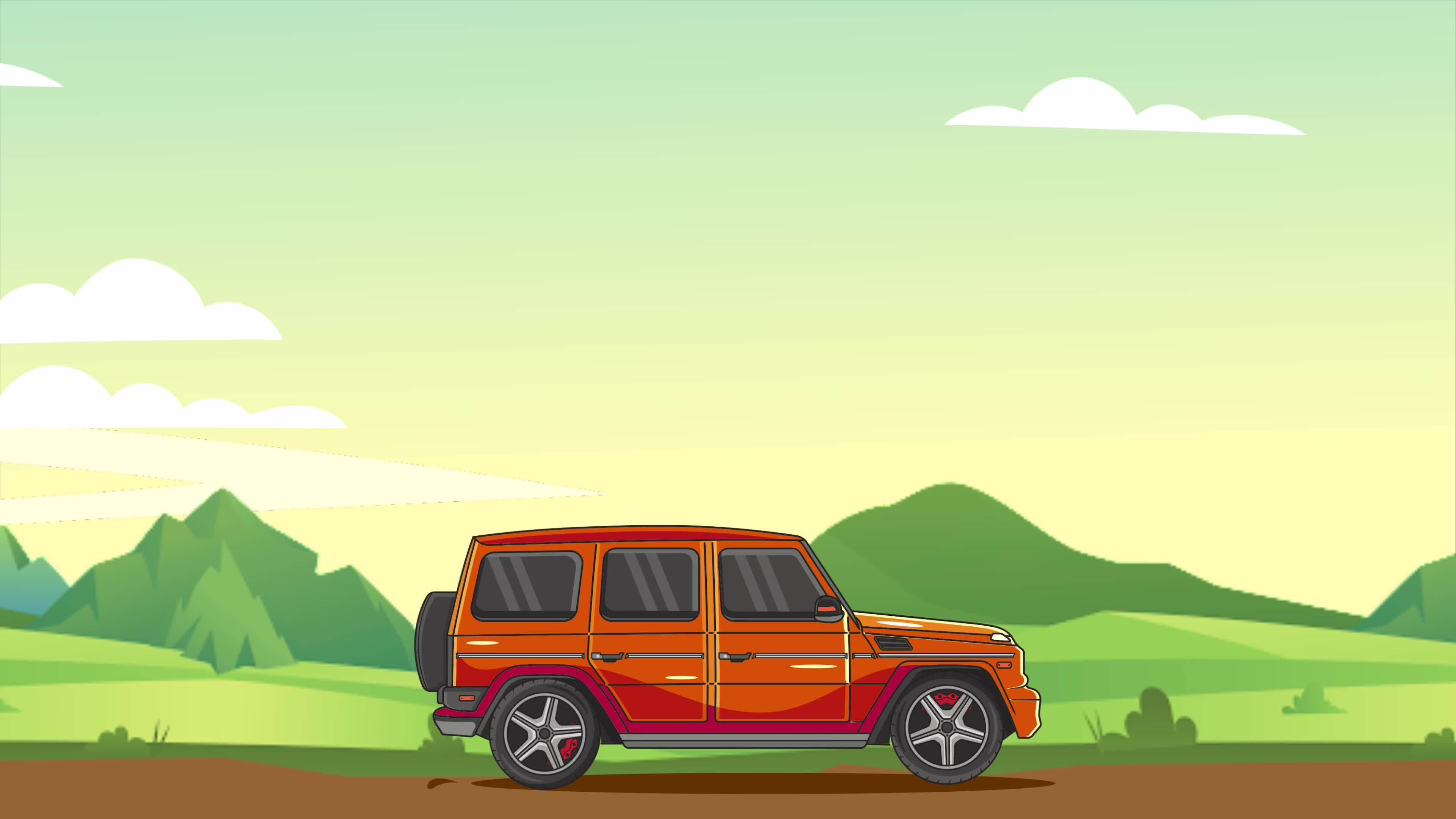 jeep car animation video, cartoon animation of car traffic. car