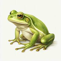 AI generated Watercolor green frog on white background.  AI Generated photo