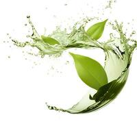AI generated Green herbal tea wave splash with leaves flow. AI Generated photo