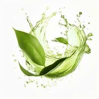 AI generated Green herbal tea wave splash with leaves flow. AI Generated photo