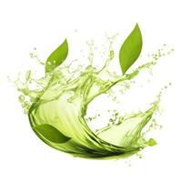 AI generated Green herbal tea wave splash with leaves flow. AI Generated photo