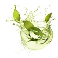 AI generated Green herbal tea wave splash with leaves flow. AI Generated photo