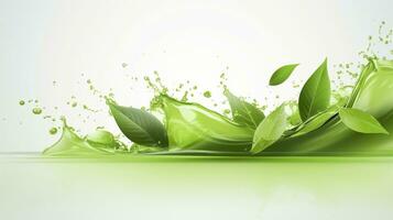 AI generated Green herbal tea wave splash with leaves flow. AI Generated photo