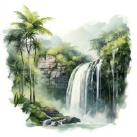 AI generated Green tropical waterfall in the forest. AI Generated photo